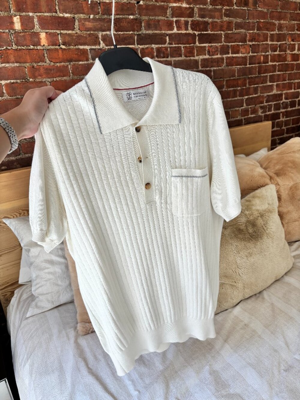 Brunello Cucinelli Men's Cotton Textured Rib Knit Polo